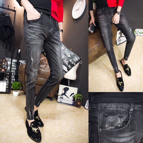 

2018 spring and autumn new men's solid color simple personality trousers casual jeans street fashion youthful temperament, Blue