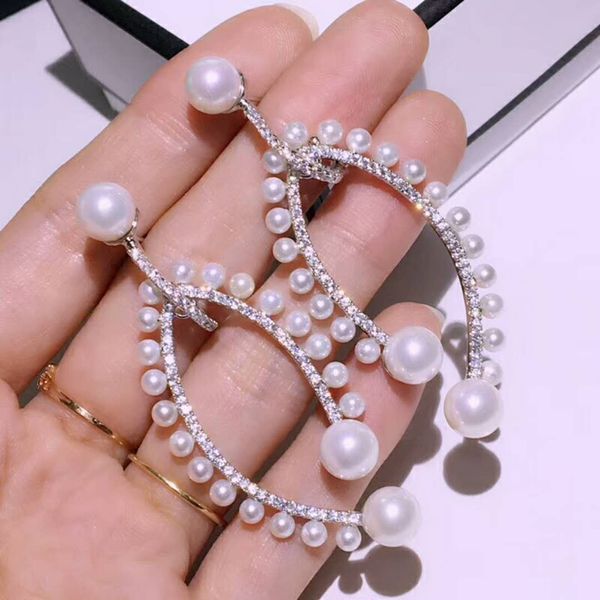 

Large big hoop pearl decorated cool tud earring hinning cubic tone young lady imple tyle