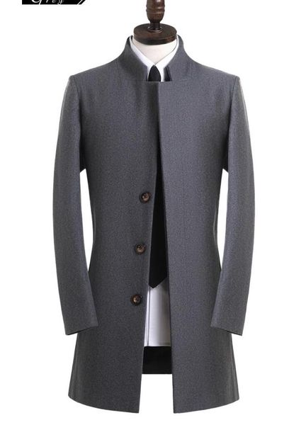 

grey casual woolen coat men trench coats medium-long overcoat mens cashmere coat casaco masculino england men's clothing 9xl, Black