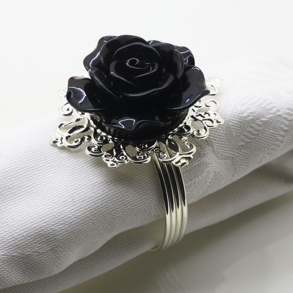 

shipping (dhl) 400pcs/pack black resin rose napkin ring party entertain wedding dectoration napkin rings cloth deduction