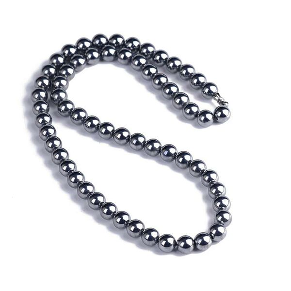 

6mm genuine natural terahertz wave gems round bead long chain necklace women men drop shipping, Silver