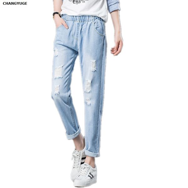 

2018 new stretchy high waist jeans woman denim pants boyfriend trousers for women pencil loose jeans lady plus size s-3xl, Blue