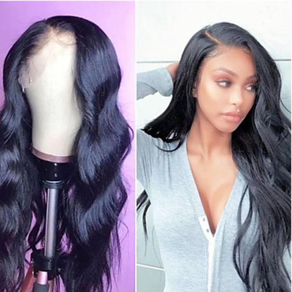 

sweetheart high temperature fiber natural hairline synthetic lace front wigs black color long wavy wigs for women side part 180% density