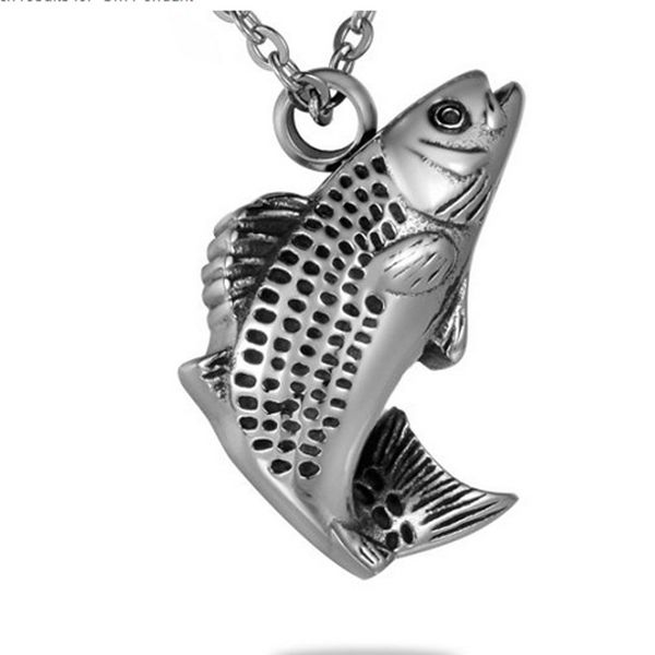 

cremation jewelry fresh water fish pendant memorial urn necklace ashes keepsakes cremation necklace keepsake for ashes, Silver