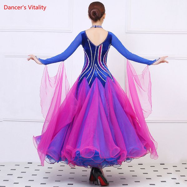 

ballroom dance dresses competition clothes luxury diamond long sleeves big swing dress women waltz dance performance costumes, Black;red