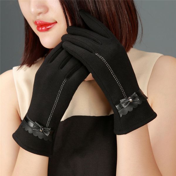 

women touchscreen thin cotton gloves 2018 winter warm knitted long mittens bowknot ladies elegant heated touch glove femme, Blue;gray