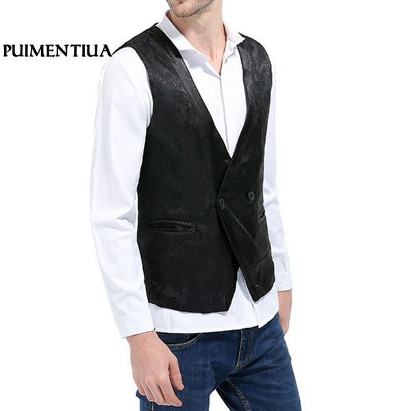 

men's vest double-breasted button style dark grain design fashion solid color puimentiua ff, Black;white