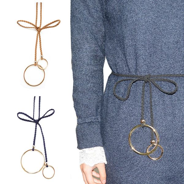 

women ladies big small gold round buckle belt skinny braided dress waistband blthg0347, Black;brown