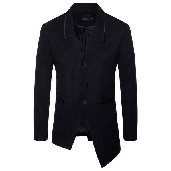 

mixcubic 2018 winter england style irregular hem woolen coats men long section casual slim warm woolen jackets men,s-3xl, Black