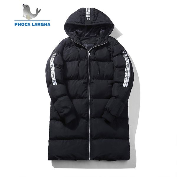 

men's winter long parkas 2018 new cotton jackets men hooded thick warm overcoats letters side sleeve coats male plus size m-5xl, Black