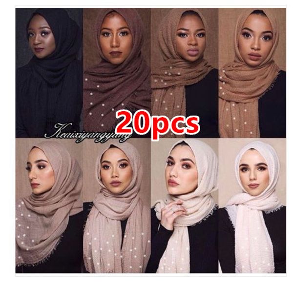 

k2 20pcs pearl bubble plain hijab scarf/scarves fringes soft plain hijabs muffler shawls big wrap