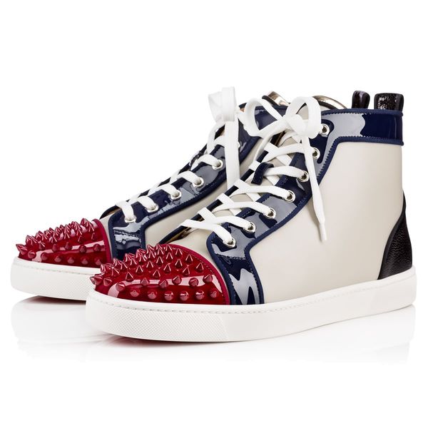 

original box] prefer luxury party shoes spikes red bottom sneaker flat men's high lace-up fashion wedding gift birthday, Black