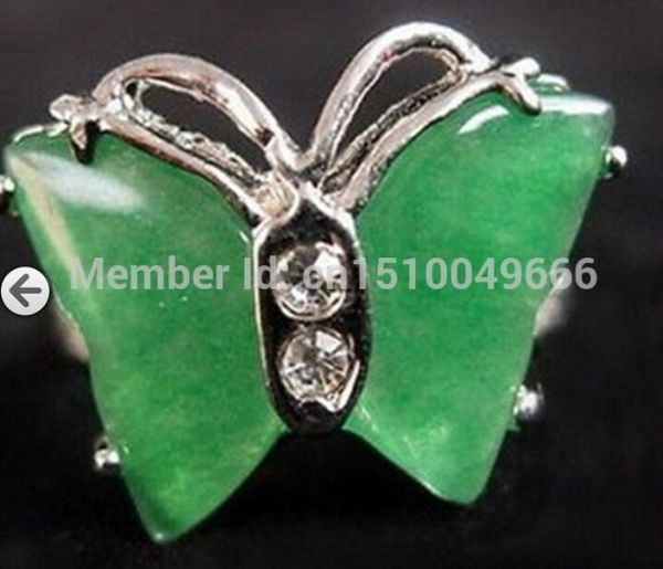 

>>fashion jewelry green stone butterfly shape ring size :8#, Silver