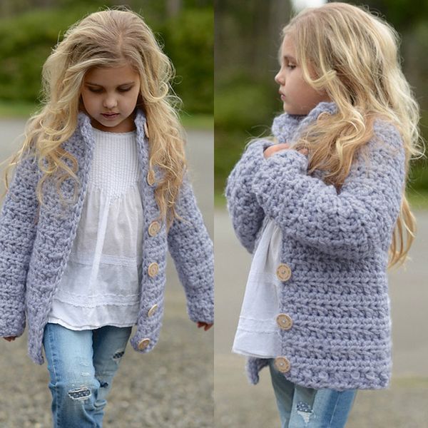 2018 Girls Sweater Toddler Kids Baby Girls Outfit Clothes Button Knitted Sweater Kids Cardigan Coat Tops For Clothes 3 7y Hand Knitted Sweaters For