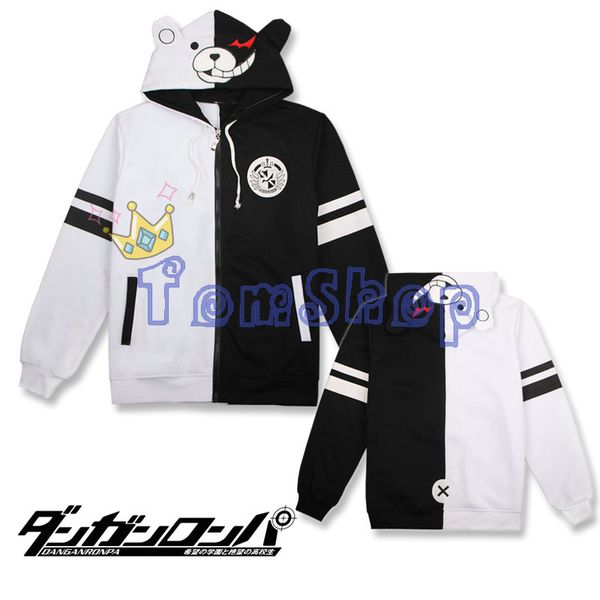 

anime danganronpa monokuma cosplay costume hoodie sweatshirts hooded coat jacket, Black