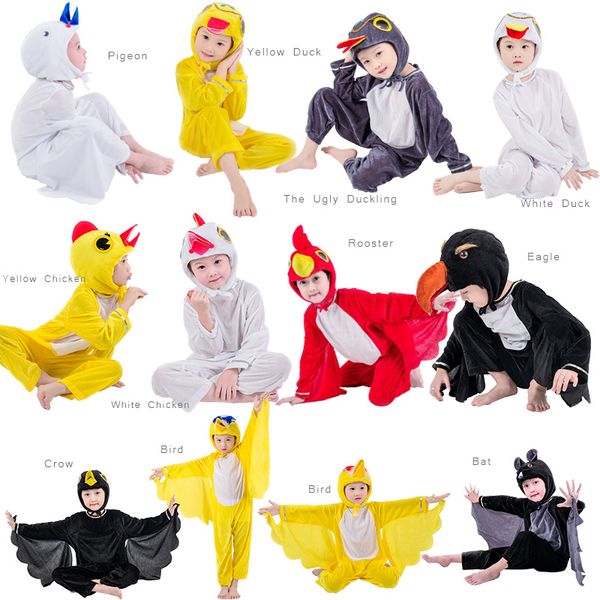 

jinxuan bird duck chicken rooster bat eagle pigeon penguin kids children animal costume jumpsuit stage show party mascot, Red;yellow