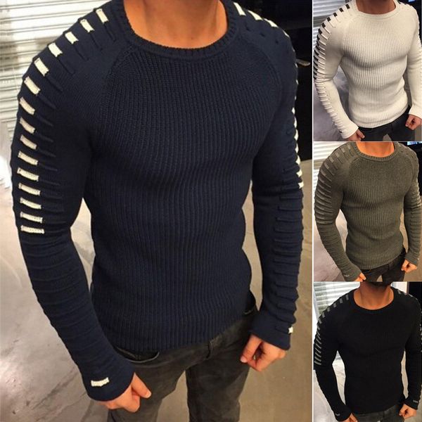 

sweater men 2018 new arrival casual pullover men autumn round neck patchwork quality knitted brand male sweaters size -3xl, White;black