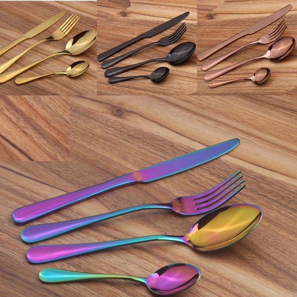 

4 color 4piece/set flatware cutlery set stainless steel utensils include knife fork spoon mirror polished dishwasher safe tableware set