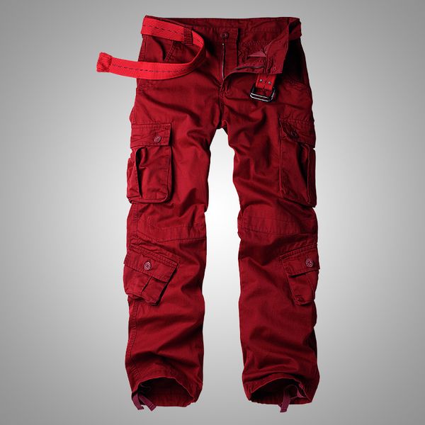 MIXCUBIC 2017 Autunno stile Coreano lavaggio vino rosso tuta di cotone pantaloni da uomo casual sciolto Multi-tasca pantaloni cargo per gli uomini, 28-40