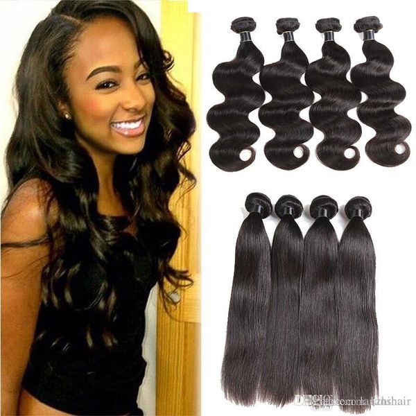

brazilian virgin hair extensions 100g/pcs straight body wave hair weaves 3 bundles brazilian straight mongolian indian remy human hair wefts, Black