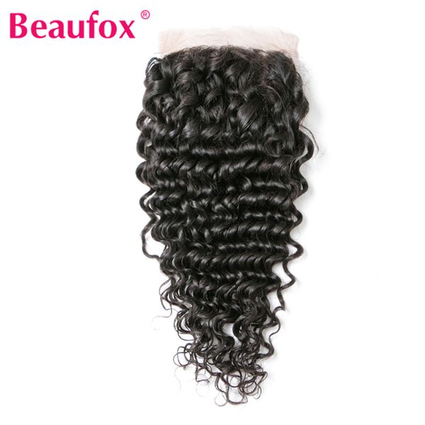 

beaufox brazilian deep wave lace closure 4x4 human hair part with baby hairs 120% density non-remy hair natural color, Black;brown
