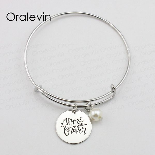 

now forever inspirational hand stamped engraved custom pendant expandable wire bracelet bangle gift jewelry,10pcs/lot, #ln1741b, Black