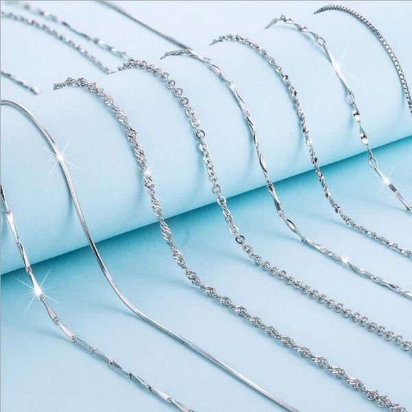 

wholesale female 925 sterling silver box chain wave chokers necklace snake jewelry. buy 2pcs get a pendant