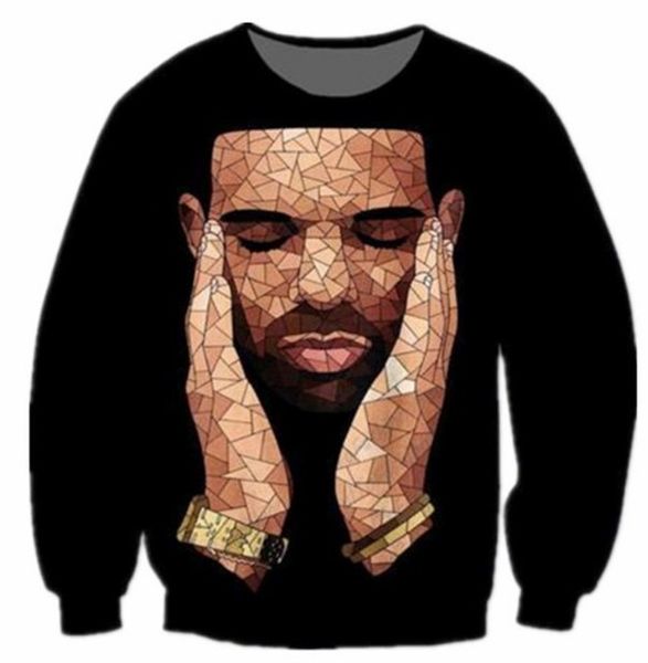 

new fashion women/men rap star drake harauku style funny 3d printed crewneck sweatshirts hoodies k37, Black