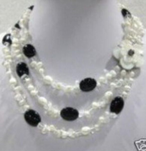 

fine word nice wonderful colorful black / pearl necklace 3 rows gem women, Silver