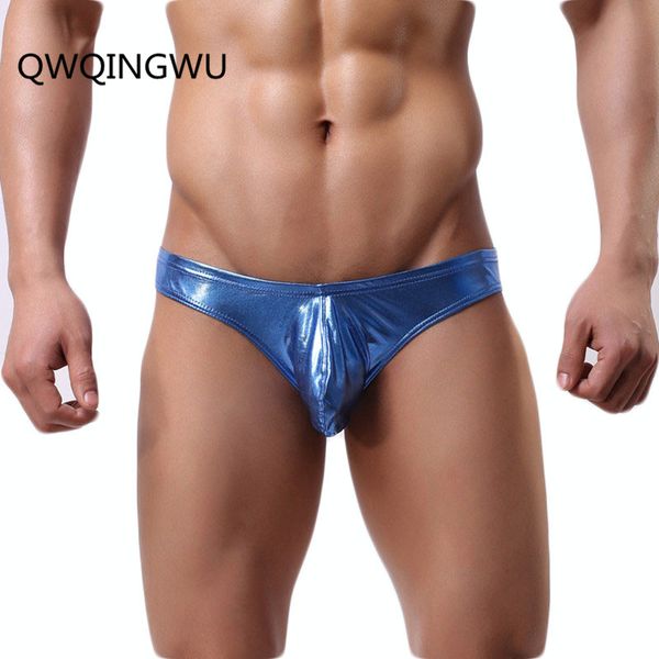 

brand briefs men underwear stretch slim imitation leather pants gold silver pouch briefs underwear shorts men gay, Black;white