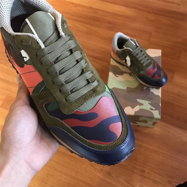 

camouflage camo rockrunner sneakers rockstud nylon & suede sneaker, poudre sneakers for mens and womens size 35-44, White;red