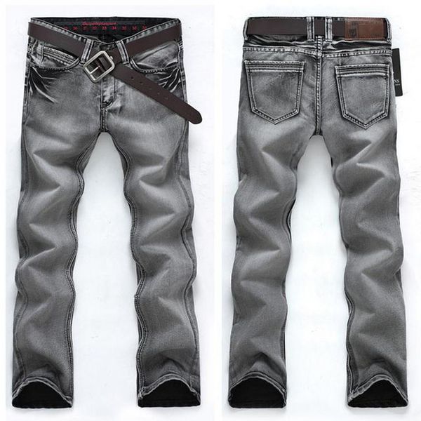

высокое качество 2020 крытый стиральными прямо вскользь серый denim cowboy мужские тонкий подходят джинсы байкер мужские комбинезоны джинсы, Blue