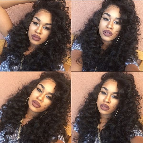 Deep Wave Full Lace Wigs Natural Color Side Part Wave Human Hair