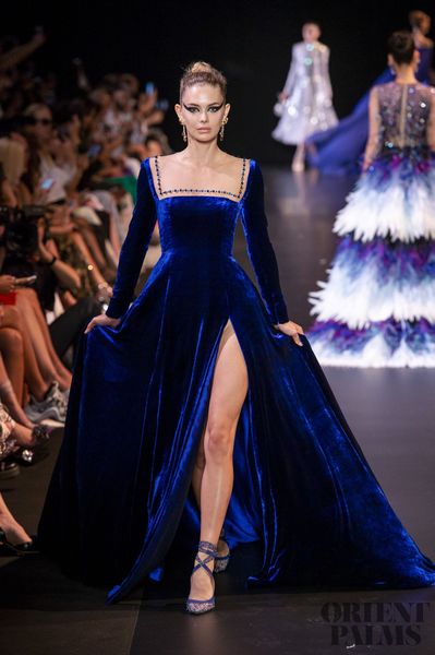 

georges hobeika 2019 evening dresses wear sheer jewel neck velvet long sleeve prom dress party wear side split plus size robe de mariée, Black