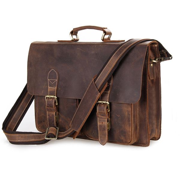 

business men briefcase s649 brown color vintage men genuine crazy horse leather messenger bag shoulder portfolio lapbag