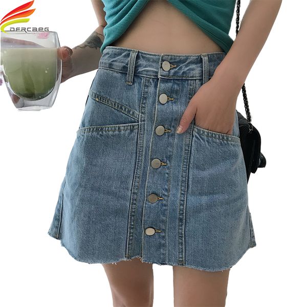 

denim skirts women 2018 summer new single button double pockets woman a line jeans skirt mini korean style streetwear jupe femme, Black