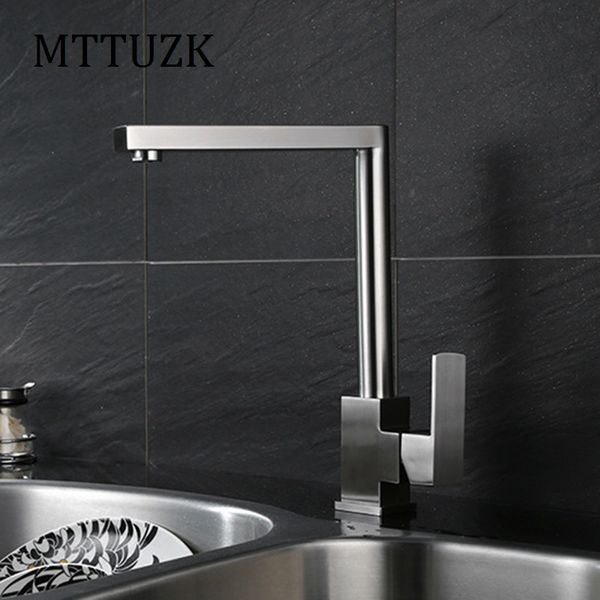 

muzk high-quality 304 stainless steel wire drawing kitchen faucet 360 degree rotary table wash basin faucet,cold water tap
