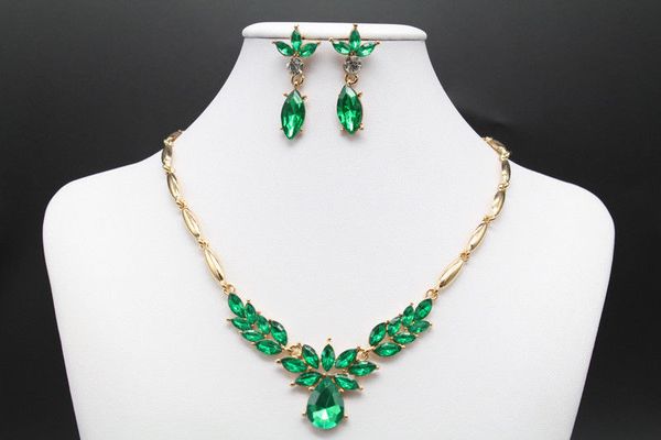 

matel fashion jewelry sets fro women wedding party luxury crystal zirconia necklace drop earrings pendant gift gold color, Silver