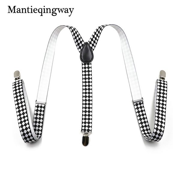 

mantieqingway suspenders women leather 3 clips braces men adjustable wedding y-back suspenders elastic braces belt strap, Black;white