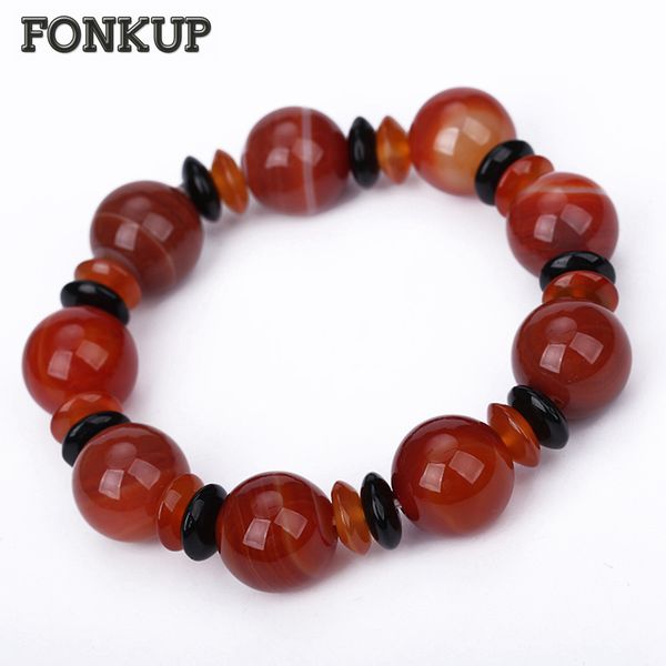 

forkup men red bangle agate beaded chain bracelets ethnic round hand chain male anniversary jewellery tassels chakra boheme gift, Golden;silver