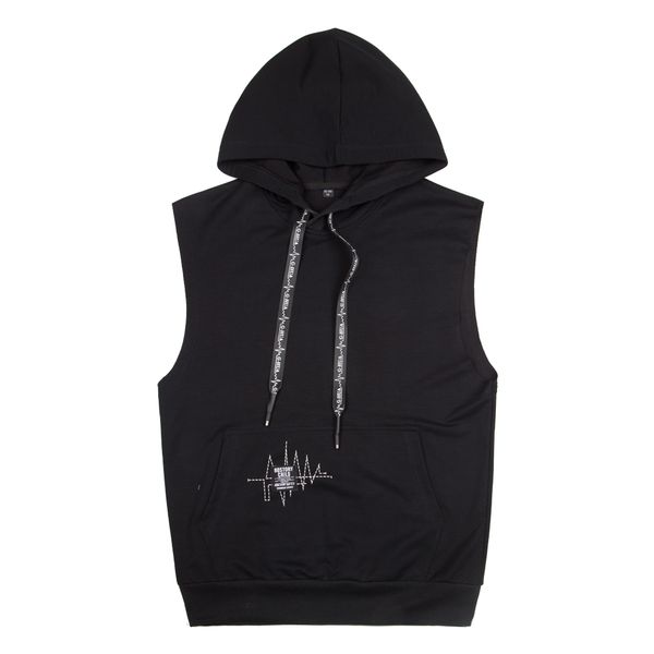 

2018 new men's sleeveless hooded pullover sweater cropped trousers casual suit, Gray