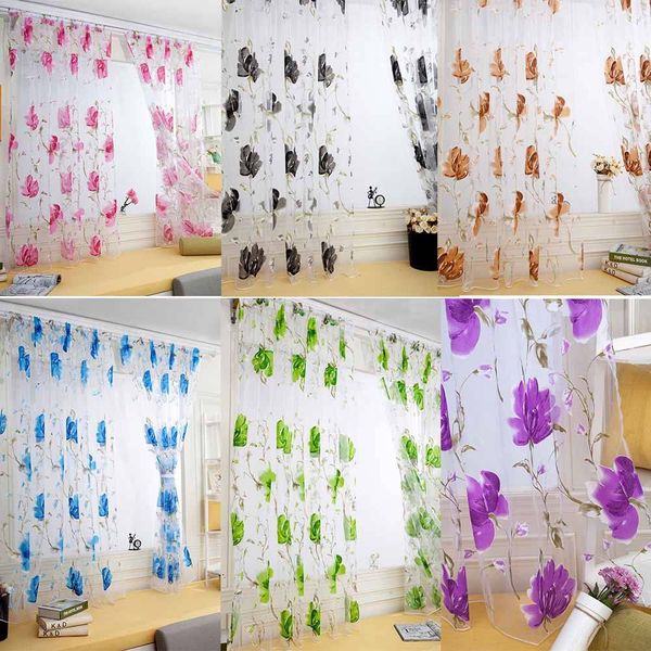 Floral Vines Leaves Sheer Curtains Tulle Door Window Curtain Drape