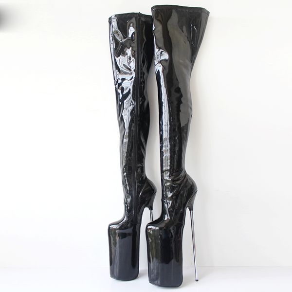

women fetish dance nightclub boots 30cm extreme high heel metal heels platform zipper over knee thigh high boots, Black