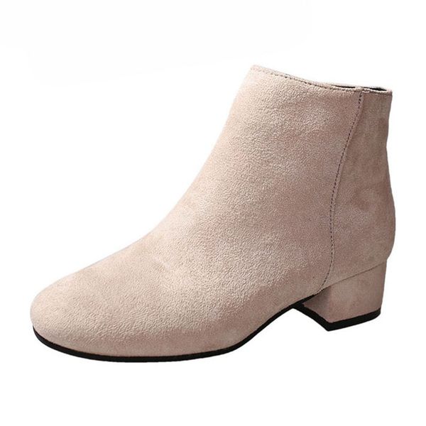 

poadisfoo 2018 women's ankle boots point toe square heels zip boots fashion material 4cm heels beige black brown fzz-1991