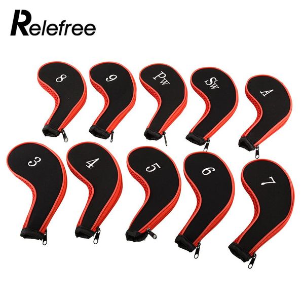 

10pcs sleeve neoprene golf club iron putter headcovers head cover protect case pocket red&black outdoor sports