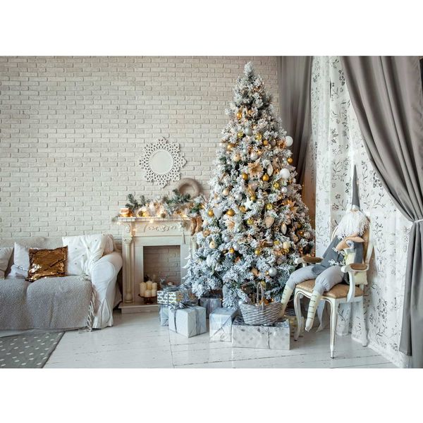 Muro di mattoni per interni Bambino Bambini Sfondo natalizio Decorazione per feste in casa Giocattolo stampato Albero di Natale Scatole regalo Fondali fotografici per bambini