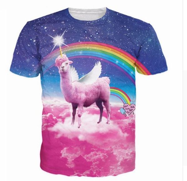 

fashion rainbow llamacorn t-shirt pink cloud space galaxy 3d llamas t shirt women men fashion clothing tees pullover s-xxxxxl u187, White;black