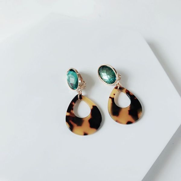 

new teardrop brown tortoise resin leopard print fashion sweet green clip earring for women, pretty clip earring, Silver
