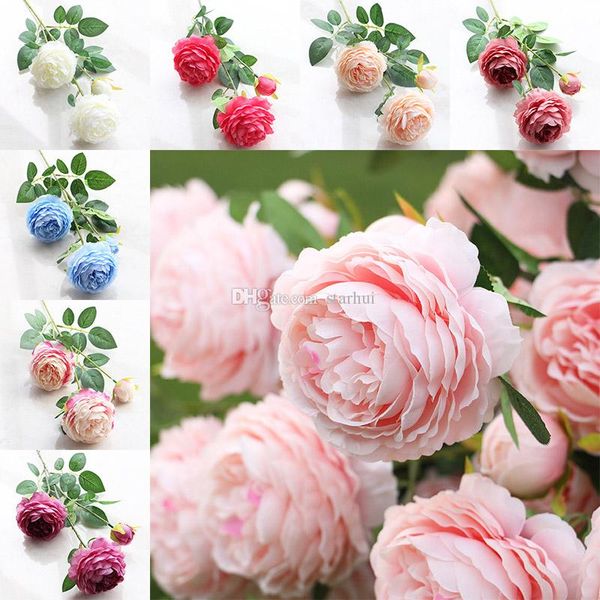 

2017 artificial flowers roses peony three flower heads garden wedding party decoration simulation fake flower head christmas gift wx9-70