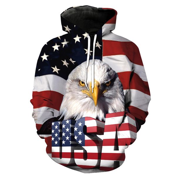 

fashion mens hoodies 3d printed usa national flag hoodie the stars and stripes casual coat pocket sweatshirts, Black